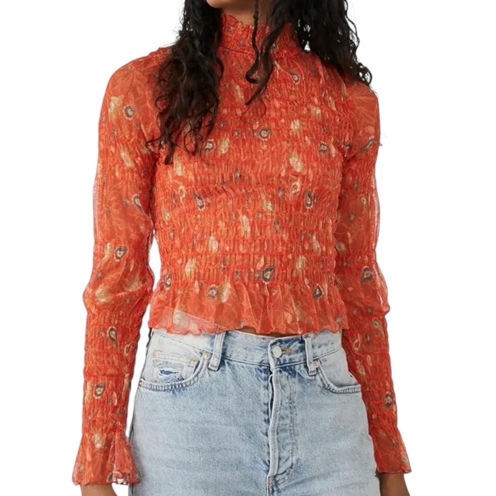 FREE PEOPLE Hello There Top Orange Size Medium